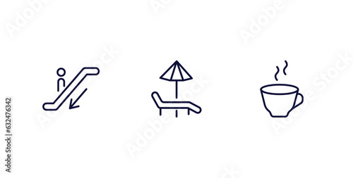 set of hotel and restaurant thin line icons. hotel and restaurant outline icons included or down, hammock, coffee vector.