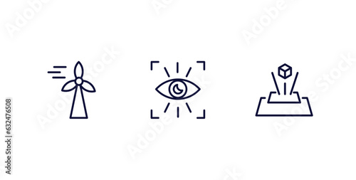 set of automation and high thin line icons. automation and high outline icons included eolic energy, eye scan, hologram vector.