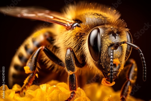 Macrophotography of bee. Beautiful illustration picture. Generative AI