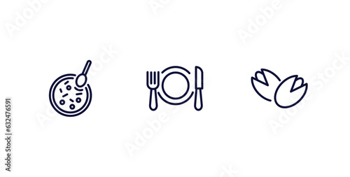 set of food thin line icons. food outline icons included winter melon soup, plate and utensils, pistachio vector.