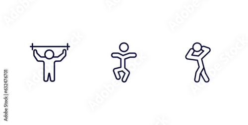 set of feeling and reaction thin line icons. feeling and reaction outline icons included pumped human, stupid human, scared human vector.