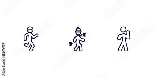 set of feeling and reaction thin line icons. feeling and reaction outline icons included crappy human, cold human, proud human vector.