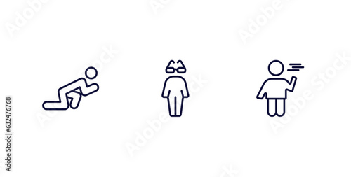 set of feeling and reaction thin line icons. feeling and reaction outline icons included ready human, cool human, bored human vector.