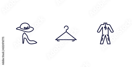 set of fashion and things thin line icons. fashion and things outline icons included style, clothing hanger, working coverall vector.