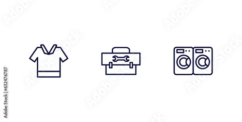 set of fashion and things thin line icons. fashion and things outline icons included safety shirt, small toolbox, laundry zone vector.