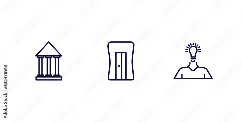 set of education and science thin line icons. education and science outline icons included bank, sharpener, having an idea vector. set of education and science thin line icons. education and science outline icons included bank, sharpener, having an idea vector.