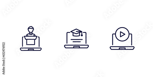 set of distance learning thin line icons. distance learning outline icons included online coaching, online course, tutorial vector.