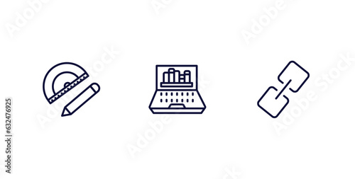 set of distance learning thin line icons. distance learning outline icons included study tools, online library, links vector.