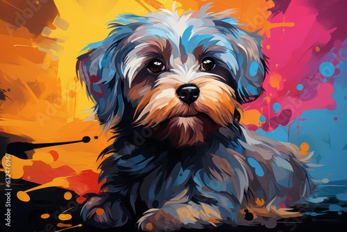 Bright colors, pop art portrait of cute dog. Beautiful illustration picture. Generative AI