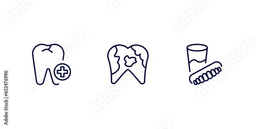 set of dental health thin line icons. dental health outline icons included aid, dental plaque, denture vector.