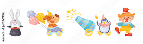 Circus Animal Characters Performing Trick Vector Set