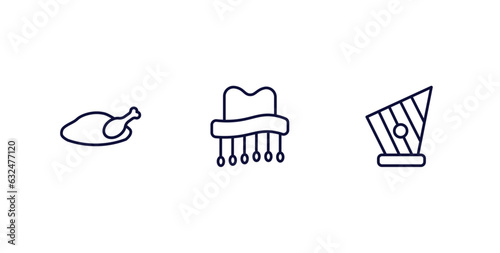 set of culture and civilization thin line icons. culture and civilization outline icons included beijing roast duck, cork hat, kankles vector.