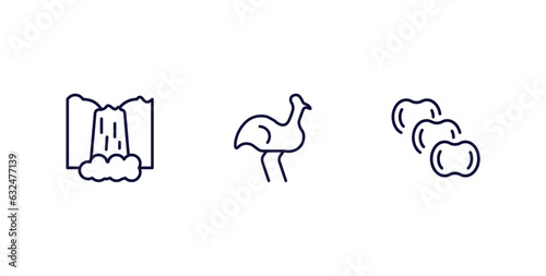 set of culture and civilization thin line icons. culture and civilization outline icons included maletsunyane, australian emu, ajotomate vector.