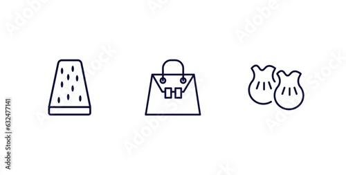 set of culture and civilization thin line icons. culture and civilization outline icons included turron, crocodile leather bag, wontons vector.