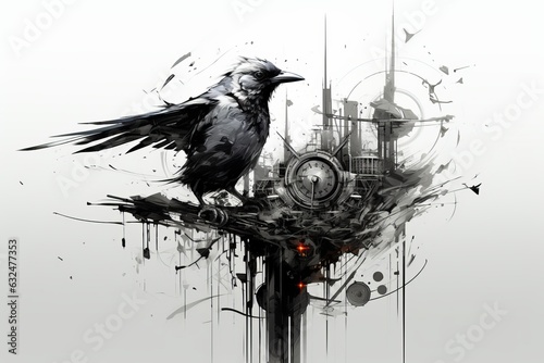 Cartographica otto danza in black on white background, bird. Beautiful illustration picture. Generative AI photo