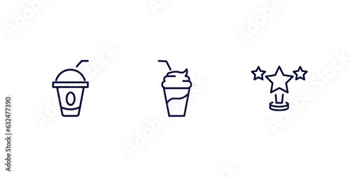 set of cinema and theater thin line icons. cinema and theater outline icons included take away drink, smoothie with straw, trophy with a star vector.