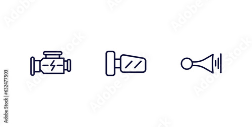 set of car parts thin line icons. car parts outline icons included car carburettor, wing mirror, horn vector.