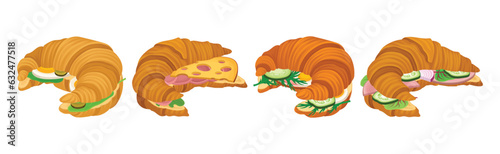 French Crunchy Croissants with Different Stuffing Vector Set