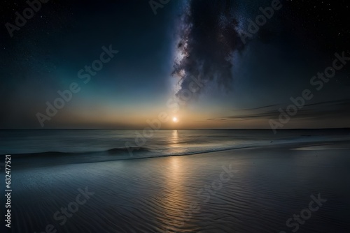 sunset over the beach generated by AI technology © abdur