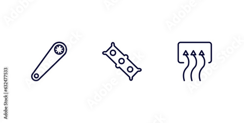set of car parts thin line icons. car parts outline icons included car fan belt, gasket, demister vector.