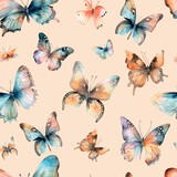 Summer patterns. Multicoloured watercolour butterflies for printing on textiles, prints, labels, stickers