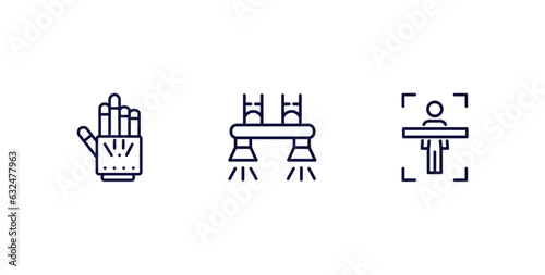 set of ai and future technology thin line icons. ai and future technology outline icons included exoskeleton, flyboard, body scan vector.