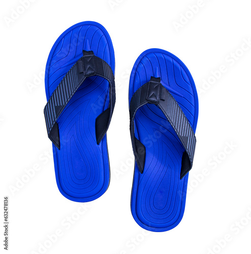 Top view of Pair Blue sandals  flip flops beachwear isolated on  background