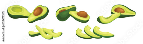 Avocado or Alligator Pear as Large Edible Berry with Seed Vector Set