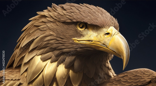 An eagle with a gold eagle head and a gold eagle on the front by Generative AI photo