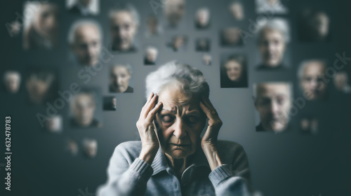 The image showcases a group of senior individuals engaged in various activities, highlighting their vulnerable state. Some appear anxious while others exhibit signs of dementia photo