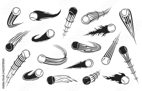 Vector black and white flying tennis balls with motion trails