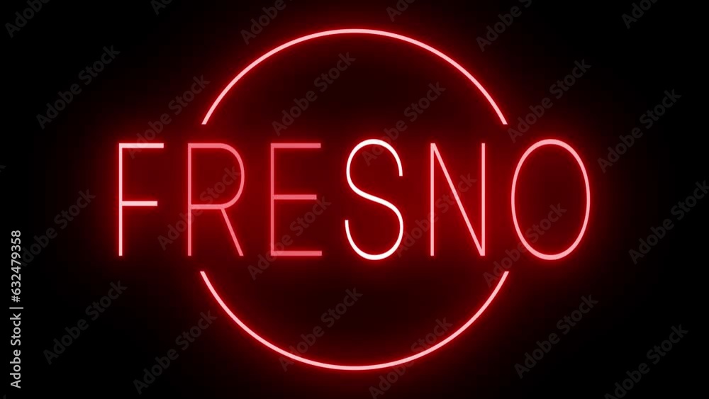 Red flickering and blinking animated neon sign for the city of Fresno Red flickering and blinking animated neon sign for the city of Fresno
