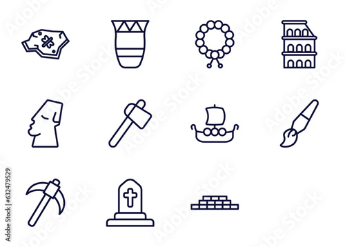 set of history thin line icons. history outline icons such as fossil, ancient jar, bracelet, _icon19_, moais, 1642648169517100-12.eps,,,,,, pick, tomb vector.