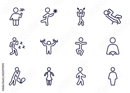 set of feeling and reaction thin line icons. feeling and reaction outline icons such as bored human, lucky human, aggravated human, _icon19_, pissed off heartbroken sexy alive vector.