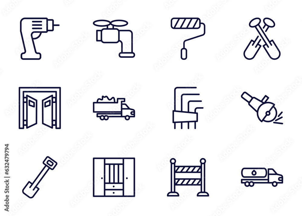 set of construction thin line icons. construction outline icons such as ...