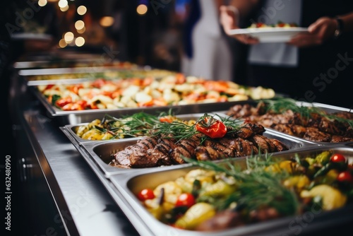 Fotografia Catering buffet food indoor in restaurant with grilled meat.