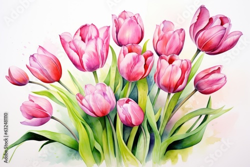 Watercolor painting of blooming tulip flowers © Lubos Chlubny