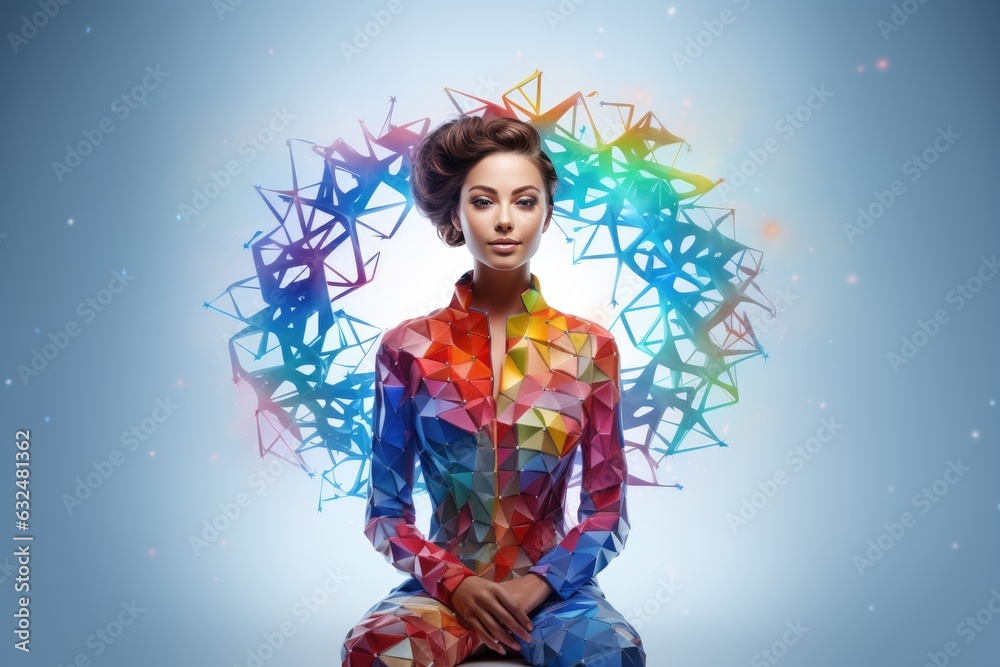 Woman Standing in Front Of Rainbow Infinity Swirls, concept for Neurodiversity or Autism Acceptance, created with geenrative AI Woman Standing in Front Of Rainbow Infinity Swirls, concept for Neurodiversity or Autism Acceptance, created with geenrative AI