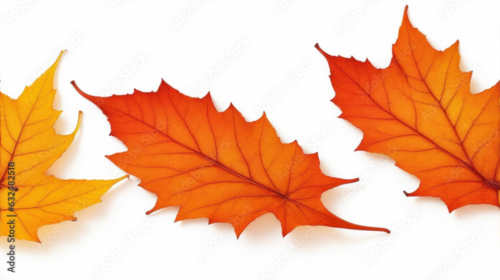 Fall leaves are laying down on a white background by Generative AI Fall leaves are laying down on a white background by Generative AI