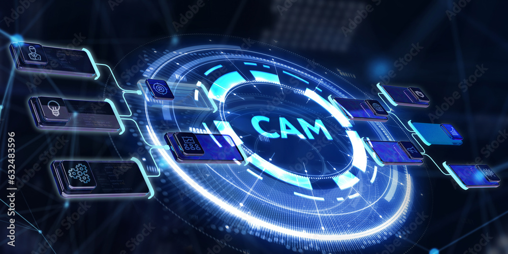 CAM Computer-aided manufacturing industrial technology automation concept. 3d illustration CAM Computer-aided manufacturing industrial technology automation concept. 3d illustration