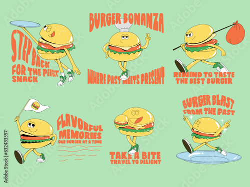 Free vector retro cartoon restaurant burger logo set
