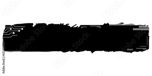 Rectangular design element silhouette in tech style isolated on white. Long tech plate with copy space. Clipart.