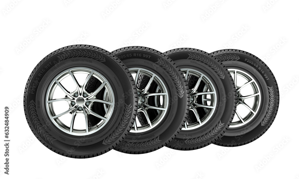 side view of winter tyres on a white background