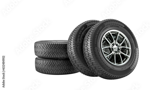 winter tyres with modern rims on a white background.