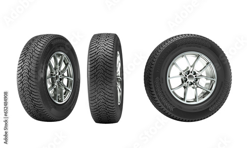  winter tyres on a white background.