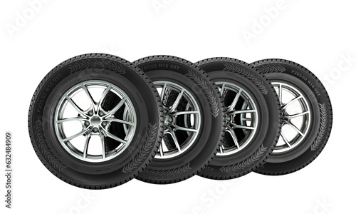 side view of winter tyres on a white background