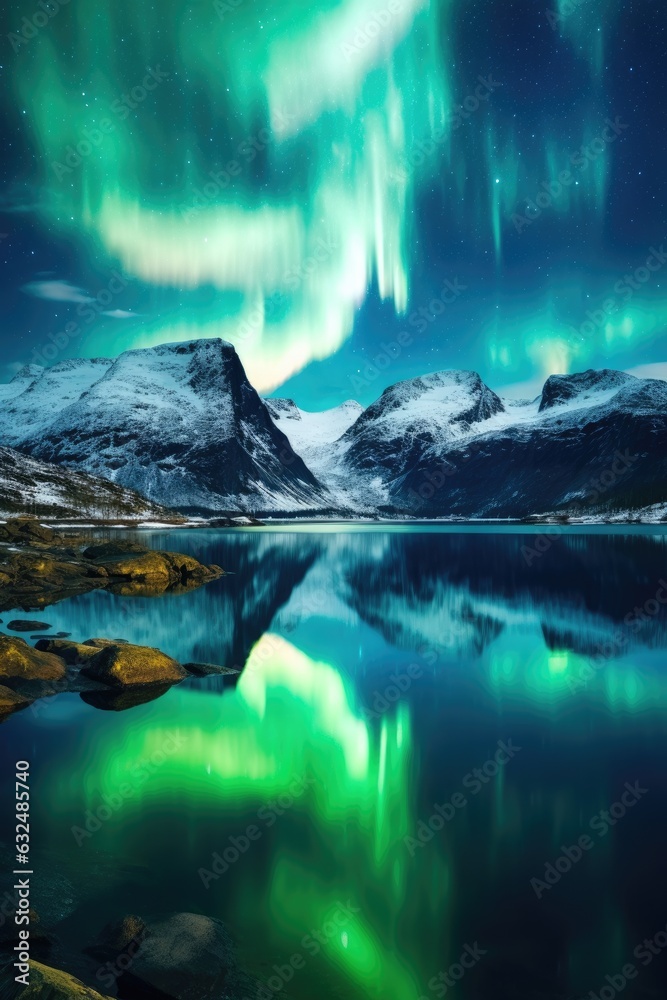 enchanting northern lights over a landscape in norway - created using generative AI tools