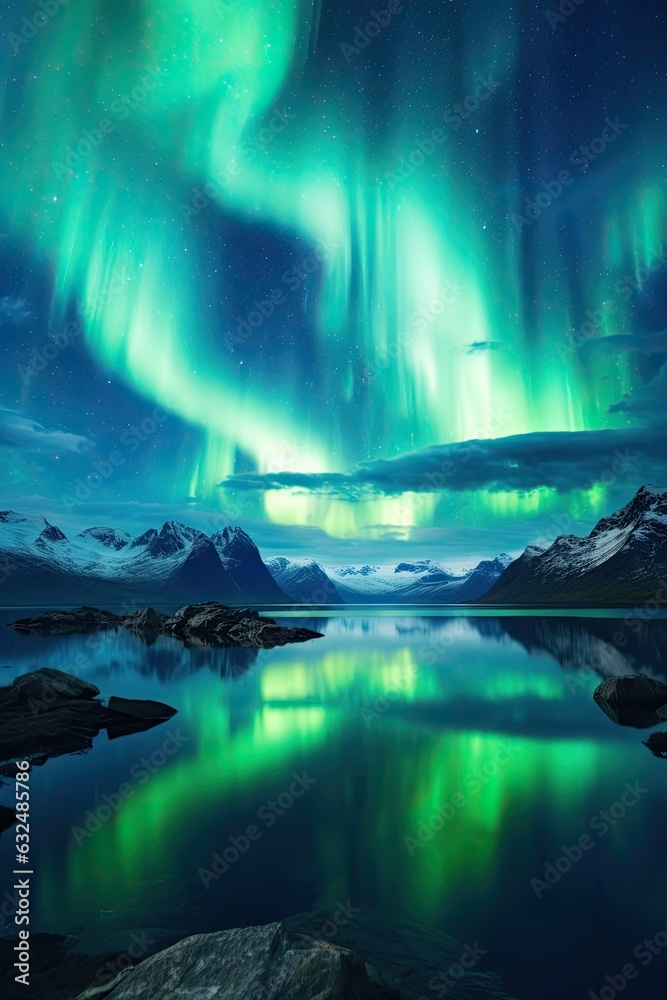 enchanting northern lights over a landscape in norway - created using generative AI tools