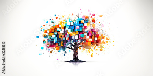 Diversity and inclusion concept. Tree with multi colored cubes.