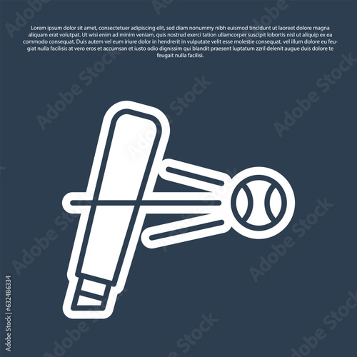 Blue line Baseball bat with ball icon isolated on blue background. Vector